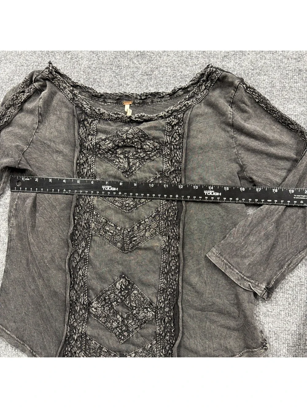 Free People Medium Black Lace Fairy Goth 3/4 sleeve 100% Cotton